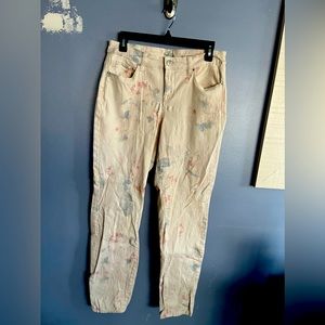 Style & Co Size 6 Curvy Skinny Leg Pant Off White Pink Floral Print Preowned